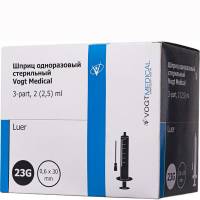 Шприц VOGT MEDICAL трехкомпонентный 23G 0.6 мм х 30 мм, 2 мл